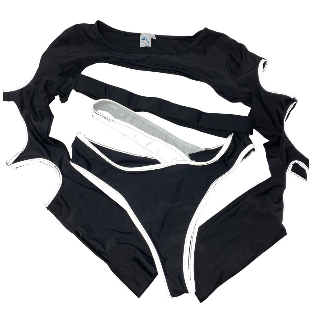 I Heart Raves Two Piece Set Backstage Baddie Black Reflective Silver Cutout XL